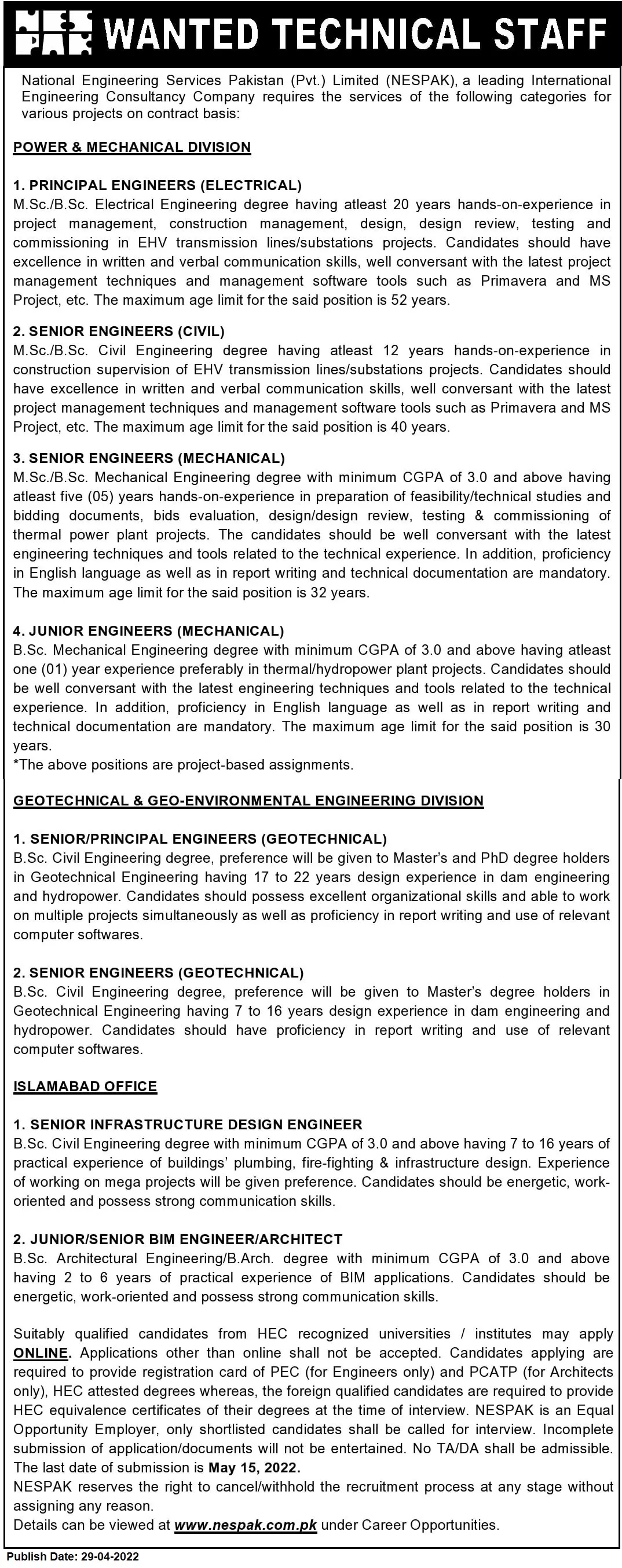Jobs In National Engineering Services Pakistan – Private Company Jobs 2022 — original advertisement