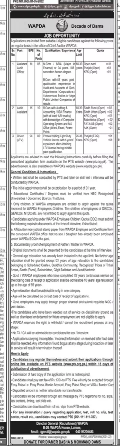 Jobs Water Power development Authority Wapda – Water and Power Development Authority Jobs 2022 — original advertisement