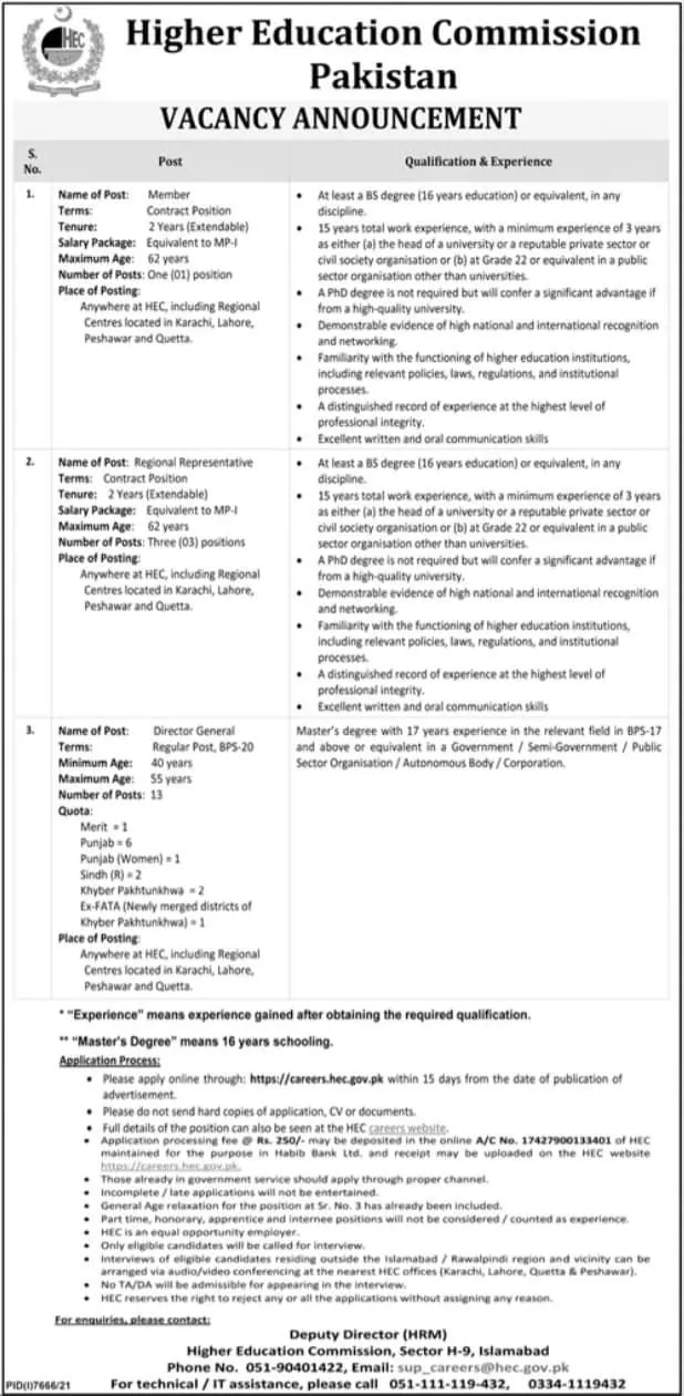 Higher Education of Pakistan HEC Latest Jobs – Higher Education Commission Islamabad Jobs 2022 — original advertisement
