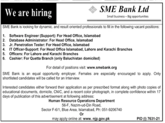 SME Bank Ltd Jobs – Labour & Human Resource Department Punjab Jobs 2022 — original advertisement
