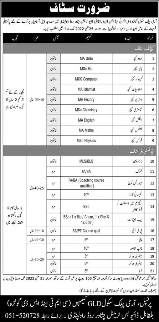 Jobs In Army Public School Rawalpindi – Army Public School And College Rawalpindi Jobs 2022 — original advertisement
