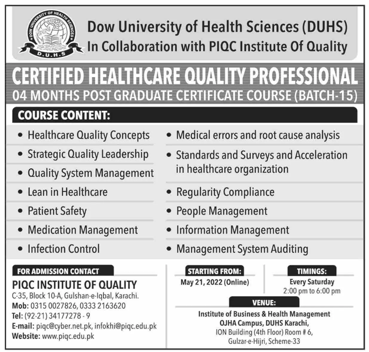 Admission In Dow University Of Health Sciences – Dow University of Health Sciences Karachi Admissions 2022 — original advertisement