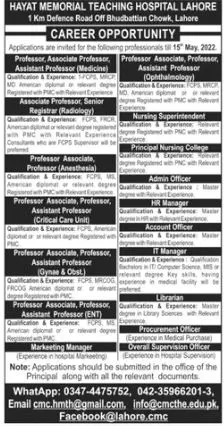 Jobs In Hayat Memorial Teaching Hospital Jobs 2022 — original advertisement