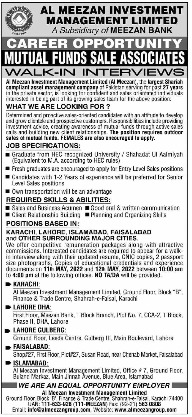 Jobs In Meezan Bank Jobs 2022 — original advertisement