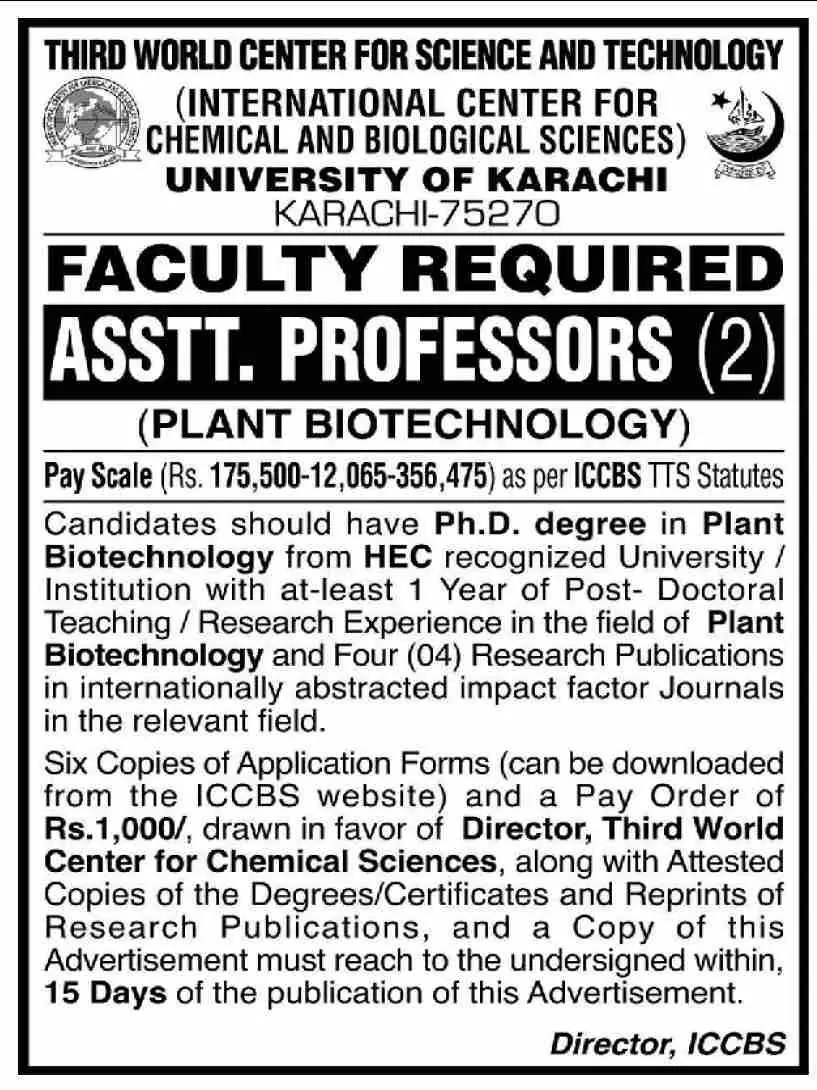 Jobs University Of Karachi Sindh Latest Jobs 2022 — original advertisement