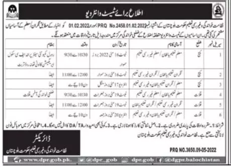 Literacy and Non Formal Education Kech Kalat Test Interview – Literacy & Non-Formal Education Department Balochistan Jobs 2022 — original advertisement
