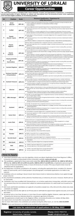 Jobs in University of Loralai Jobs 2022 — original advertisement