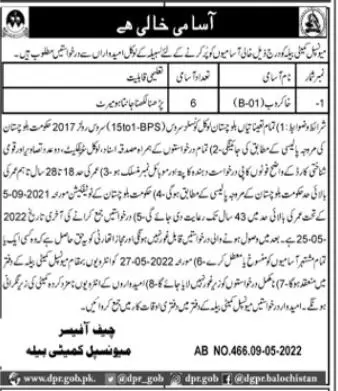 Municipal Committee MC Bela Jobs 2022 – Local Government and Rural Development Department Balochistan Jobs 2022 — original advertisement