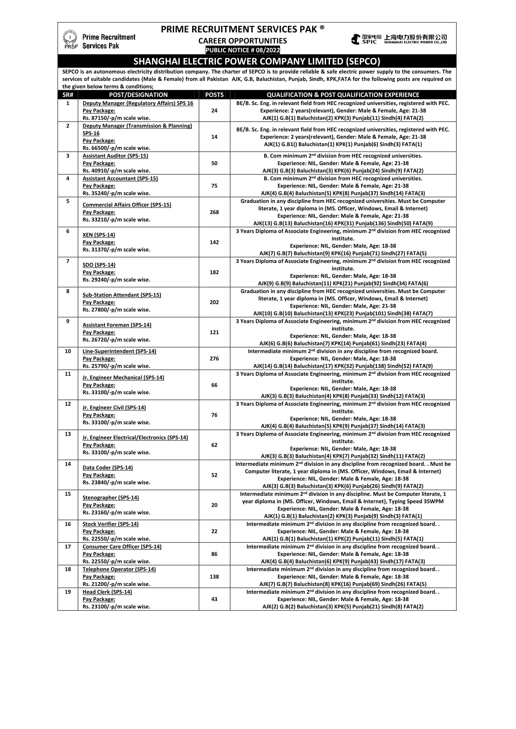 Jobs In Shanghai Electric Power Company Limited Jobs 2022 — original advertisement