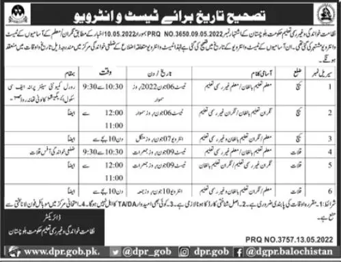Interview InDirectorate of Literacy and Non Formal Education – Literacy & Non-Formal Education Department Balochistan Jobs 2022 — original advertisement