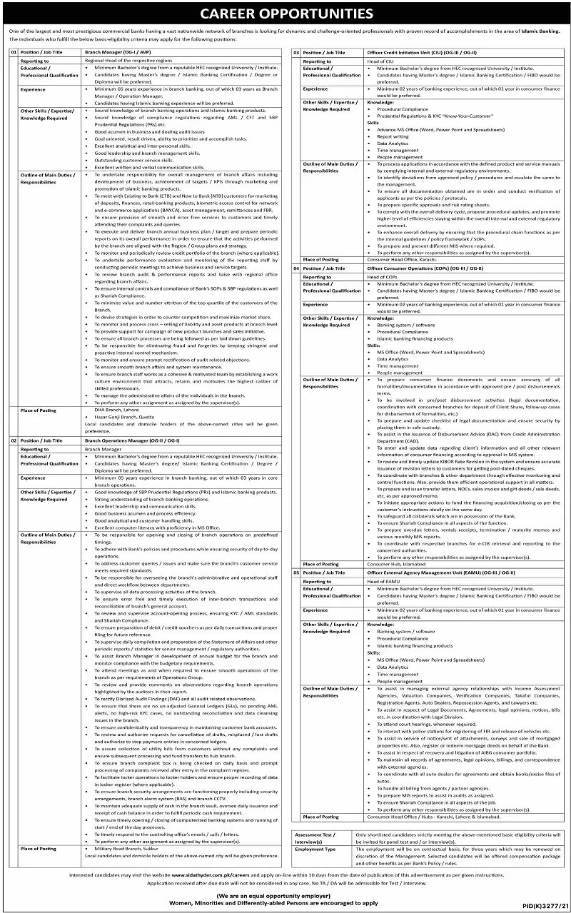 Jobs in Banking Sector of Pakistan Jobs 2022 — original advertisement