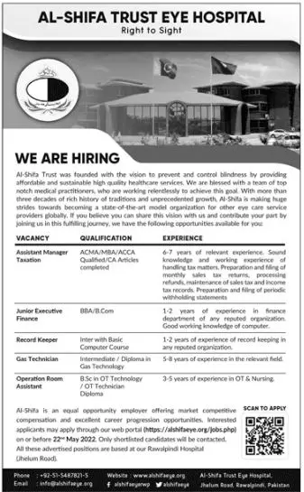 Jobs In Al Shifa Trust Eye Hospital Rawalpindi – Al-Shifa Trust Eye Hospital Rawalpindi Pakistan Jobs 2022 — original advertisement