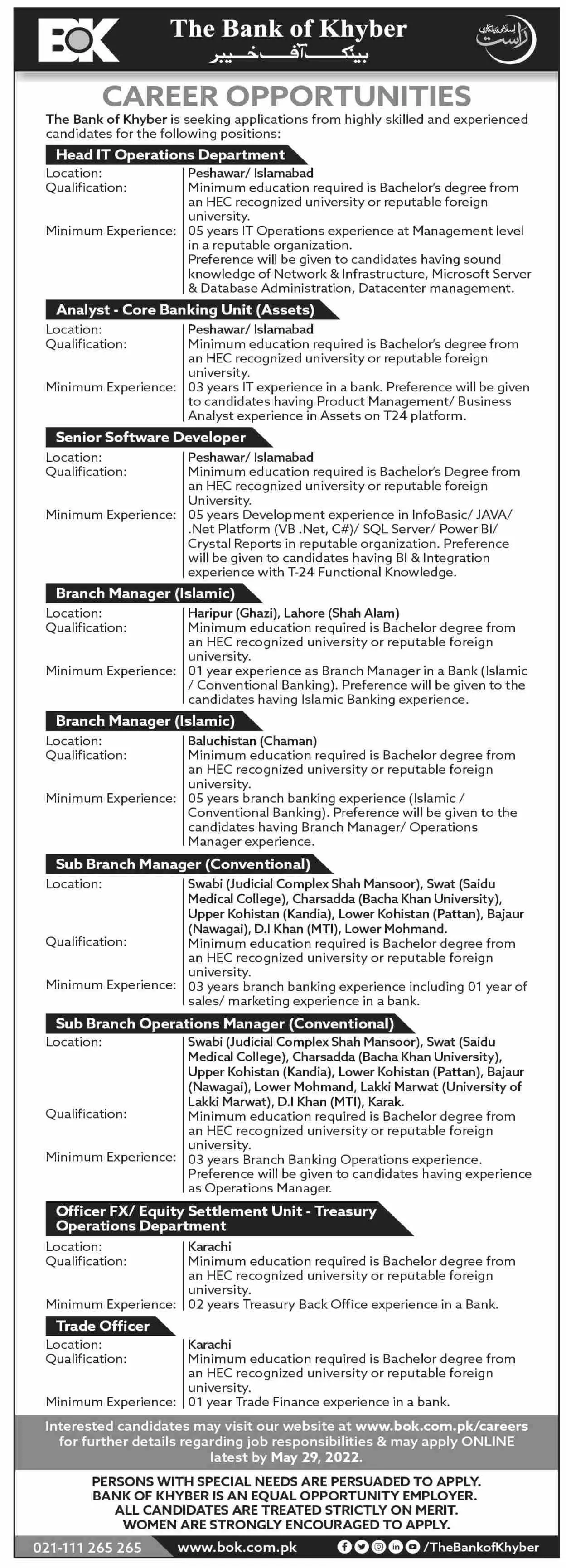 Jobs In Bank Of Khyber Jobs 2022 — original advertisement