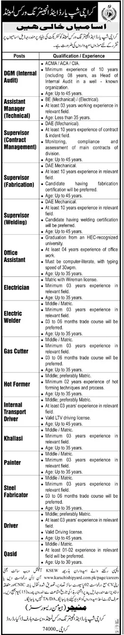 Karachi Shipyard & Engineering Works Limited Jobs Jobs 2022 — original advertisement