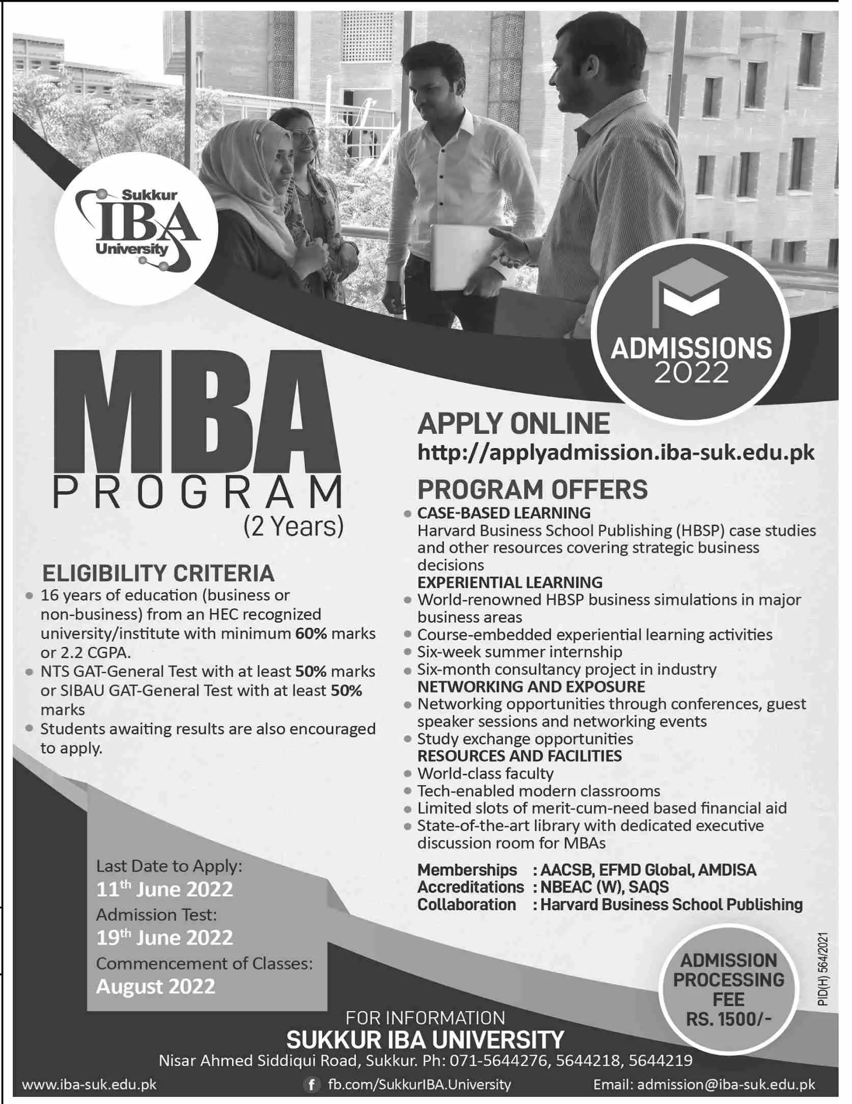 Admission in Sukkur IBA University Admissions 2022 — original advertisement