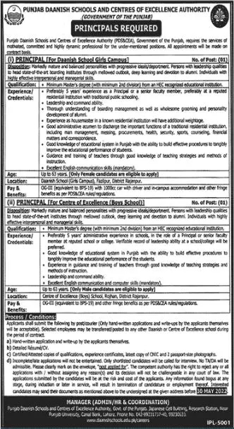 Jobs In Punjab Daanish School & centers of Exellence Authory Jobs 2022 — original advertisement