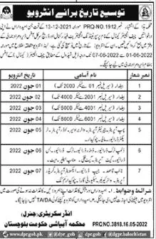 Interview In Irrigation Department Balochistan – Irrigation Department Balochsitan Jobs 2022 — original advertisement