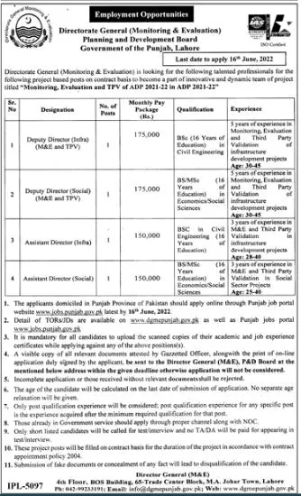 Jobs in Planning And Development Board Program Punjab – Planning & Development Board Punjab Jobs 2022 — original advertisement