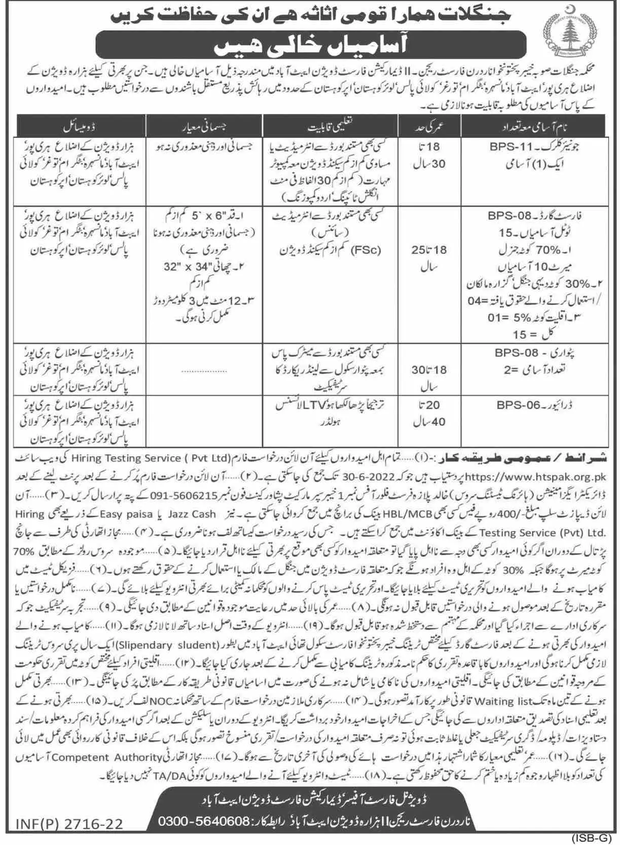 Jobs In Forest Department Khyber Pakhtunkhwa Jobs 2022 — original advertisement