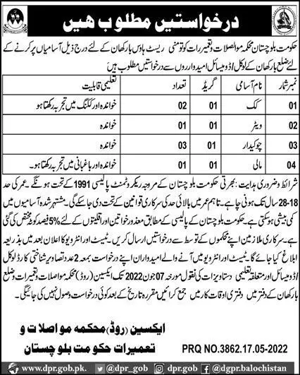 Jobs in Communication & Construction Department Balochistan – Communication & Works Department Balochistan Jobs 2022 — original advertisement