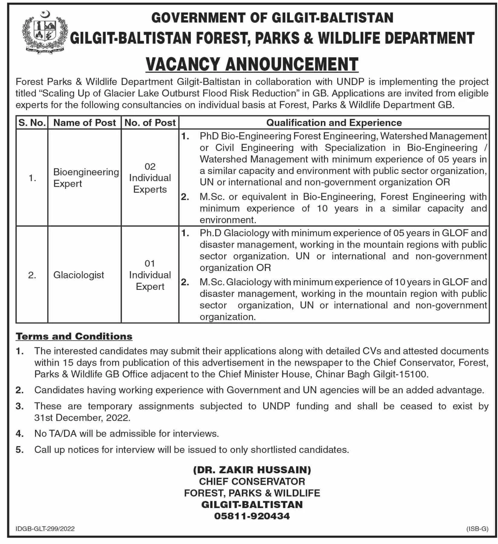 Forests Parks & Wildlife Department Management Gilgit Jobs – Government of Gilgit-Baltistan Jobs 2022 — original advertisement