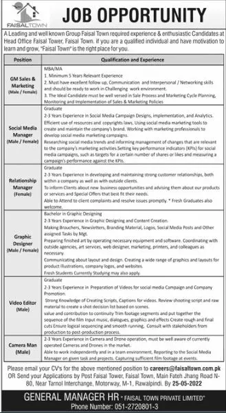 Jobs in Faisal Town Private Limited – Private Company Jobs 2022 — original advertisement