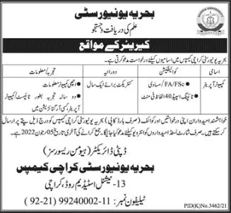 Jobs in Bahria University Karachi Campus Jobs 2022 — original advertisement