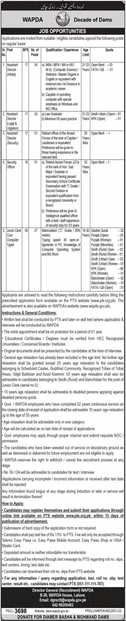 Jobs in Water And Power Development Authority WAPDA Jobs 2022 — original advertisement