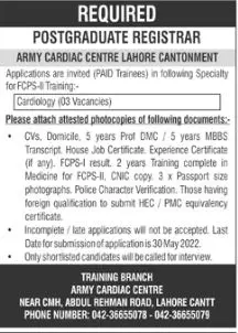 Jobs in Army Cardiac Centre Lahore Cantonment – Pakistan Army Jobs 2022 — original advertisement