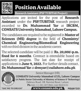 Jobs in Comsats University Islamabad Lahore Campus Jobs 2022 — original advertisement