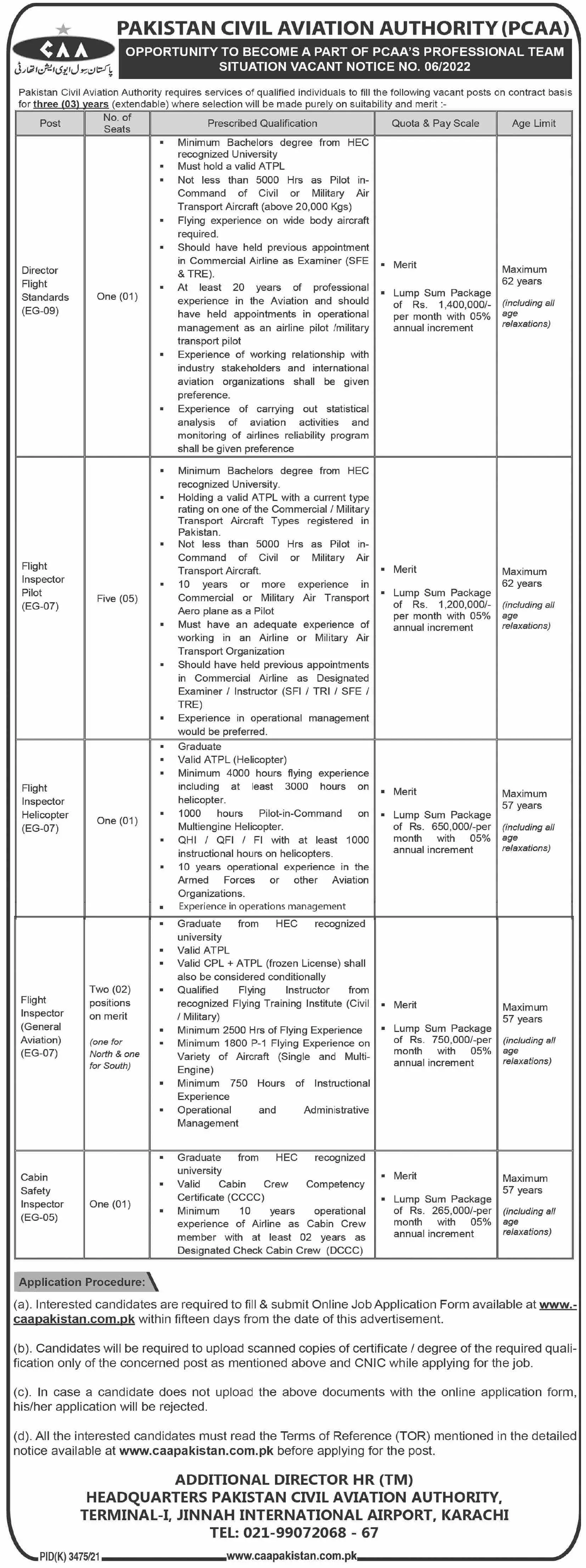 Jobs in Pakistan Civil Aviation Authority (PCAA) – Pakistan Civil Aviation Authority (CAA) Jobs 2022 — original advertisement