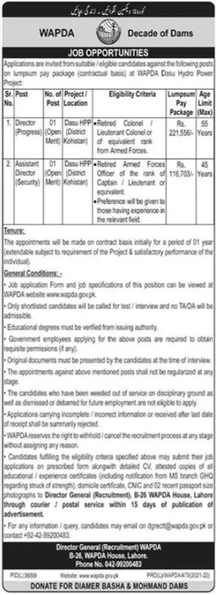 Jobs in Water and Power Development  Authority Wapda Lahore – Water and Power Development Authority Jobs 2022 — original advertisement