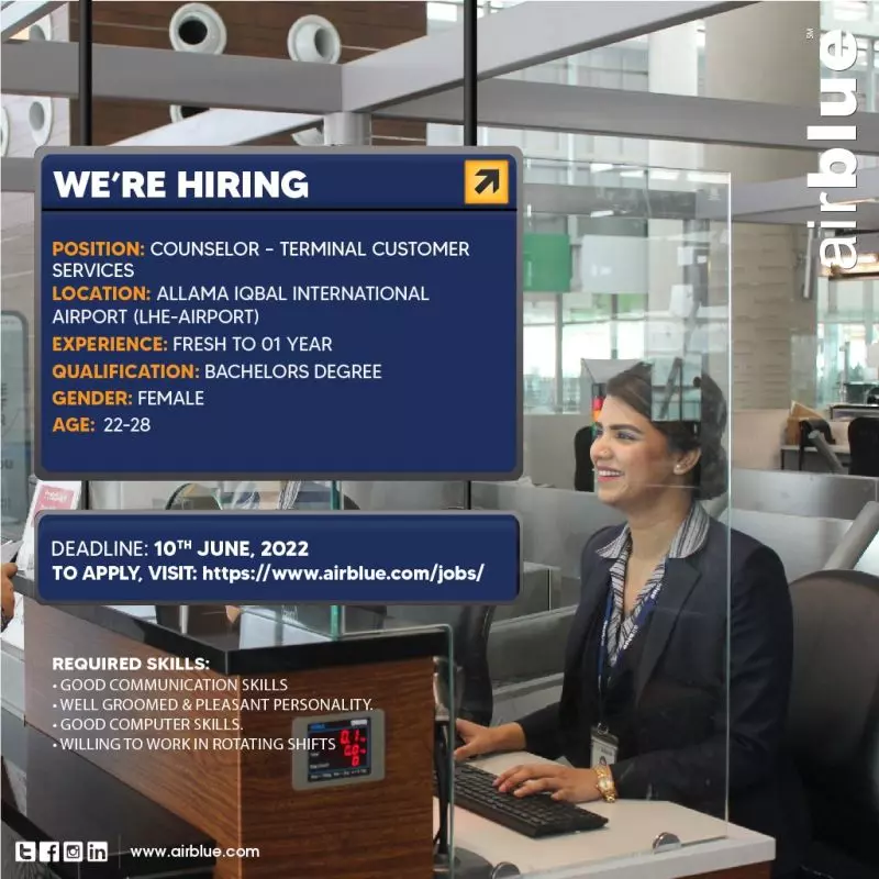 Jobs in Air Blue Lahore Punjab Jobs 2022 — original advertisement