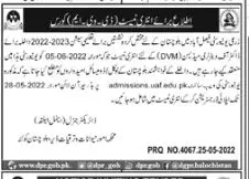 Schedule of entry test agriculture university Faisalabad Admissions 2022 — original advertisement