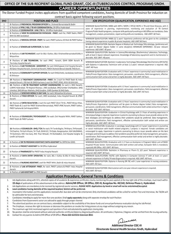 Jobs in Director General Health Services Sindh Hyderabad – Health Department Sindh Jobs 2022 — original advertisement