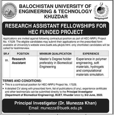 Jobs in Balochistan University of Engineering And Technology – Balochistan University of Engineering and Technology BUETK Khuzdar Jobs 2022 — original advertisement