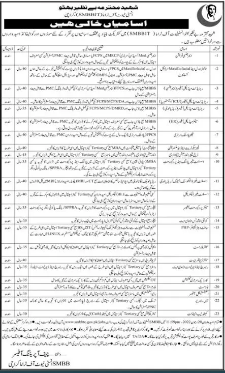 Jobs in Shaheed Mohtarma Benazir Bhutto Institute Of Trauma Jobs 2022 — original advertisement