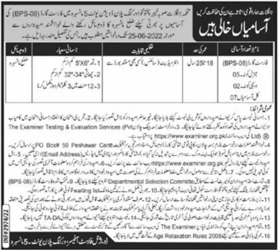 Jobs In Forest Department Khyber Pakhtunkhwa Mansehra Jobs 2022 — original advertisement