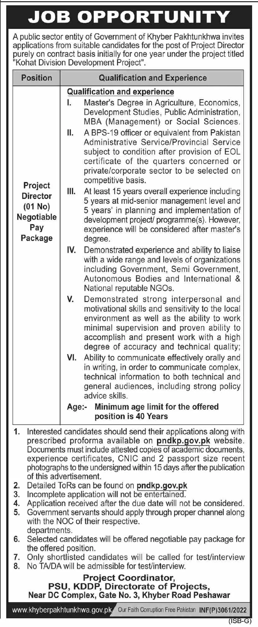 Jobs in Public Sector Organization Khyber Pakhtunkhwa Jobs 2022 — original advertisement