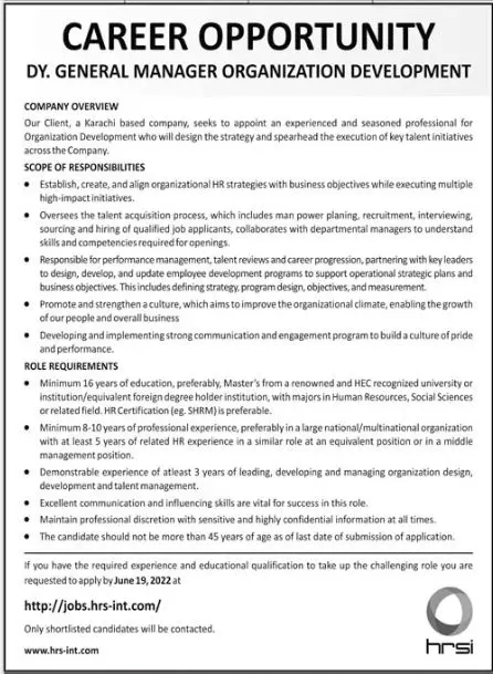 Jobs in Karachi Based company – Private Company Jobs 2022 — original advertisement