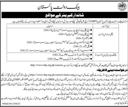 Jobs in State Bank of Pakistan Jobs 2022 — original advertisement
