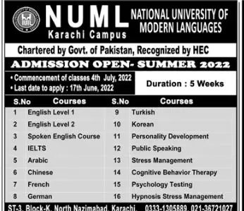 Admission in National University of Modern Languages Karachi – National University of Modern Languages Islamabad Admissions 2022 — original advertisement