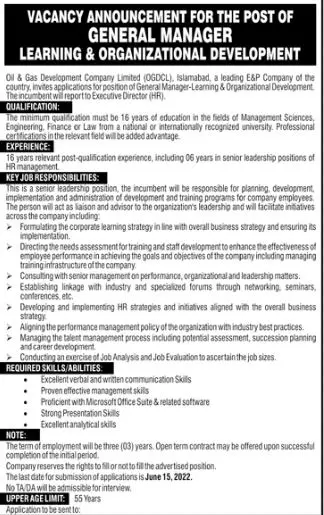 Jobs in oil and Gas company Limited  Islamabad – Oil & Gas Development Company LTD Jobs 2022 — original advertisement