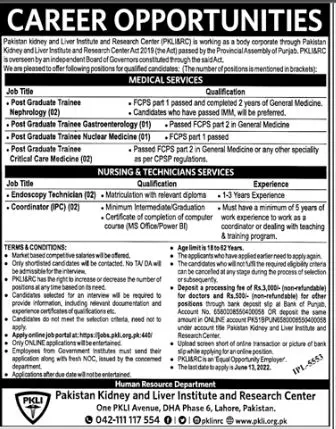 Pakistan Kidney and Liver Institute and Research Center Jobs – Pakistan Kidney And Liver Institute (PKLI) And Research Centre Lahore Jobs 2022 — original advertisement