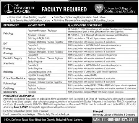 Jobs in University of Lahore Jobs 2022 — original advertisement