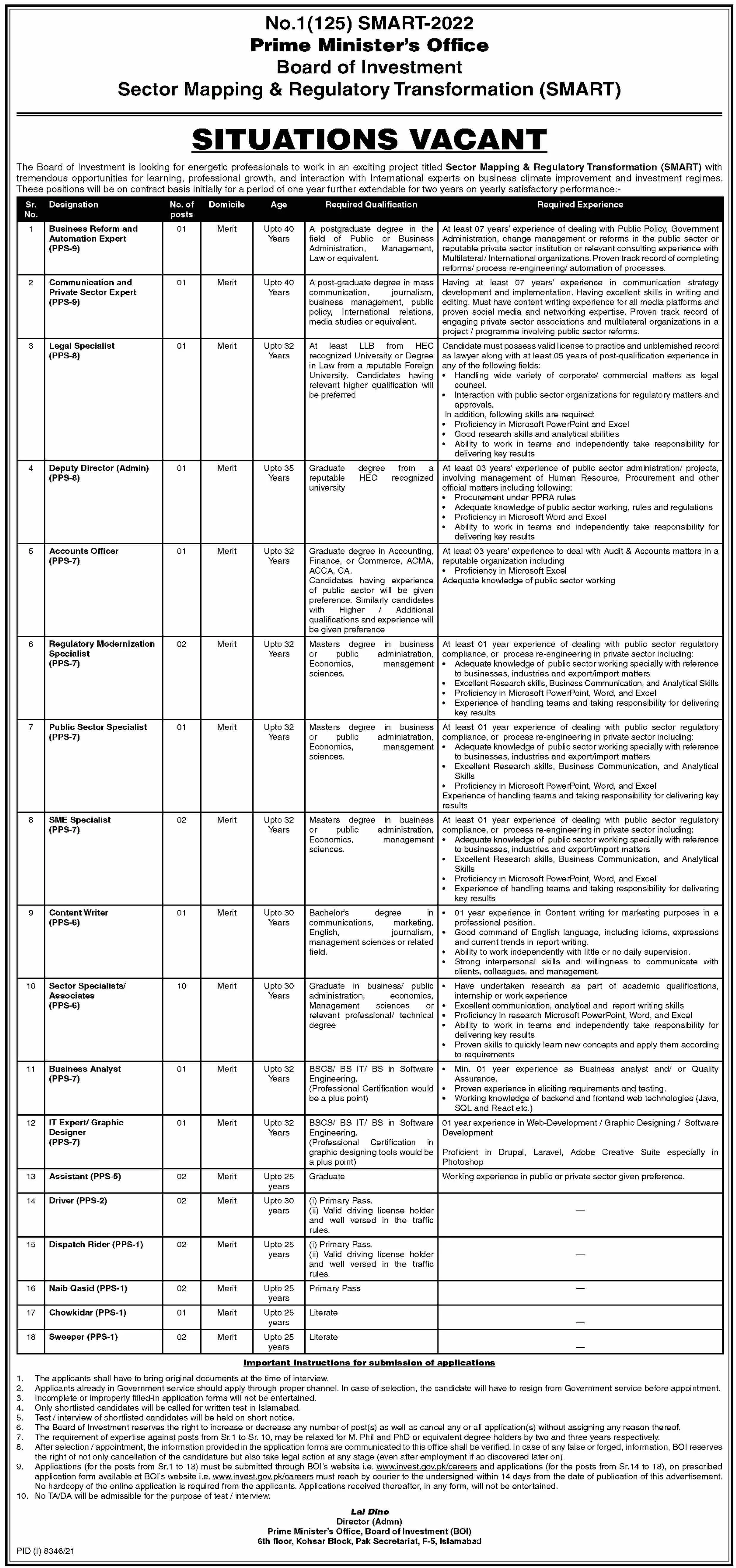 Jobs in Prime Minister office Islamabad – Prime Minister's Office (Public) Islamabad Jobs 2022 — original advertisement