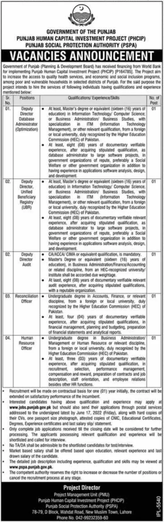 Jobs in Punjab Social Protection Authority (PSPA) Jobs 2022 — original advertisement