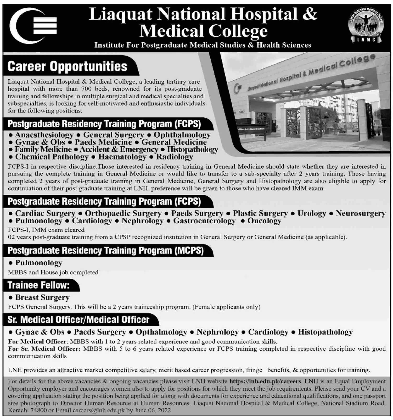 Jobs in Liaquat National Hospital & Medical College Jobs 2022 — original advertisement