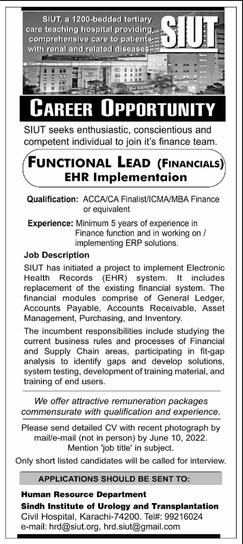 Jobs in Sindh Institute of Urology and Transplantation – Sindh Institute of Urology and Transplantation SIUT Karachi Jobs 2022 — original advertisement