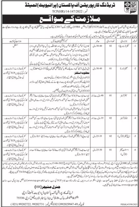 Jobs in Trading Corporation of Pakistan (Pvt) Limited – Trading Corporation of Pakistan Private Limited Jobs 2022 — original advertisement